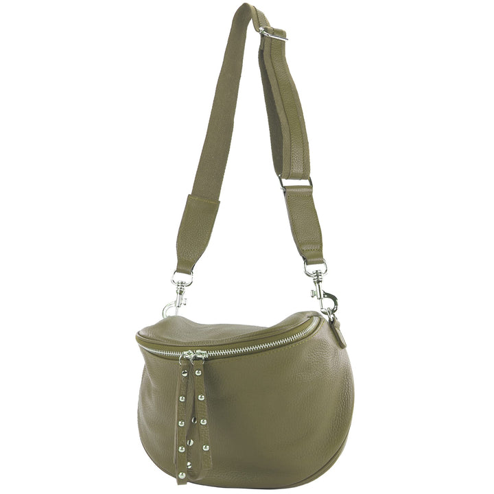 modamoda de - T236 - Umhängetasche Klein Small aus ital. Leder Olivgrün, Olivgrün
