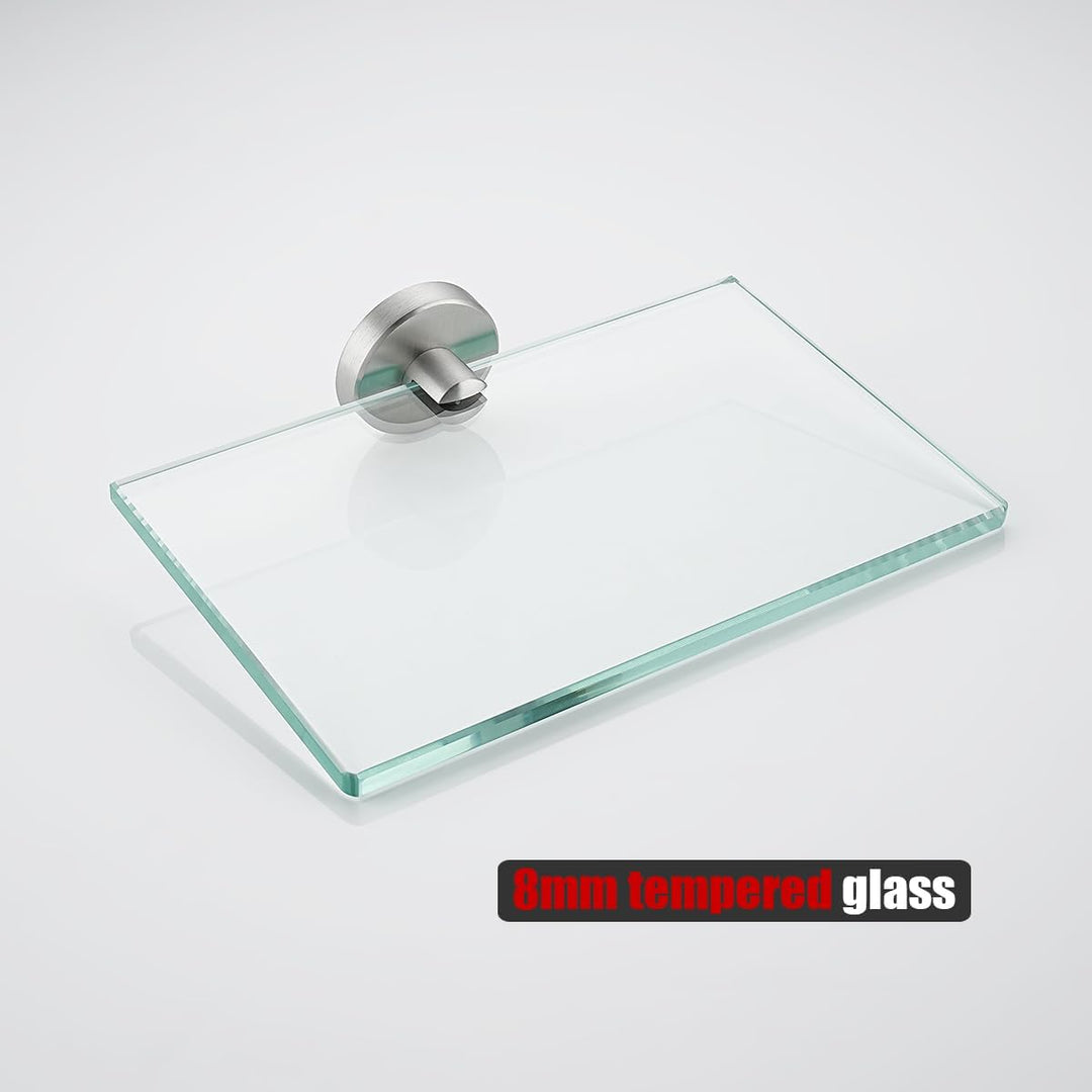 JQK Badezimmer-Glasregal, gehärtetes Glas, Duschaufbewahrung, 20,3 x 12,7 cm, 304 Edelstahl, gebürst