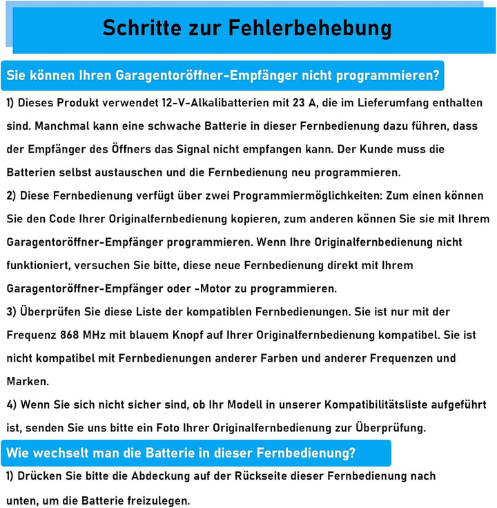 Garagentoröffner Fernbedienung für Hörmann Handsender HSM4-868, 4-Befehl, komlatible mit alle Hörman