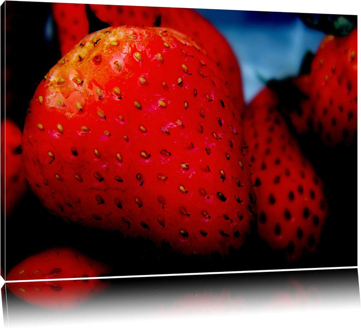 Pixxprint reife Erdbeeren auf Leinwand, XXL riesige Bilder fertig gerahmt mit Keilrahmen, Kunstdruck
