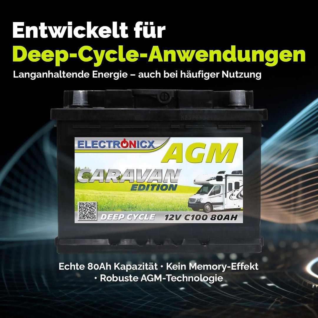 Electronicx 12V 80Ah Gel-Batterie – Zyklenfeste Solarbatterie für Wohnwagen, Camping und Marine – Wa
