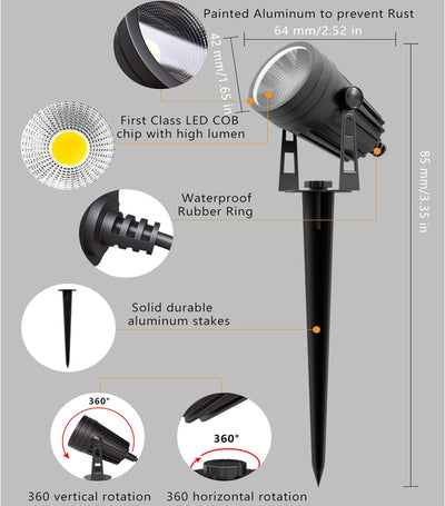 Aogled Gartenbeleuchtung LED,4x3W COB im Freien IP65 Wasserdichter Gartenleuchte, Warmweiss 3000K Ga