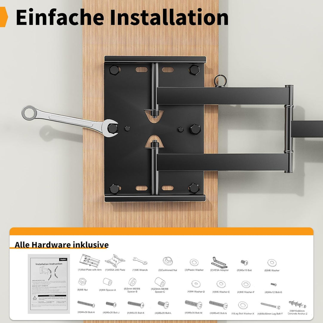 TV Wandhalter, Full Motion TV Halterung für 23-55 Zoll Flachfernseher bis 45 Kg, Wandhalter TV Halte