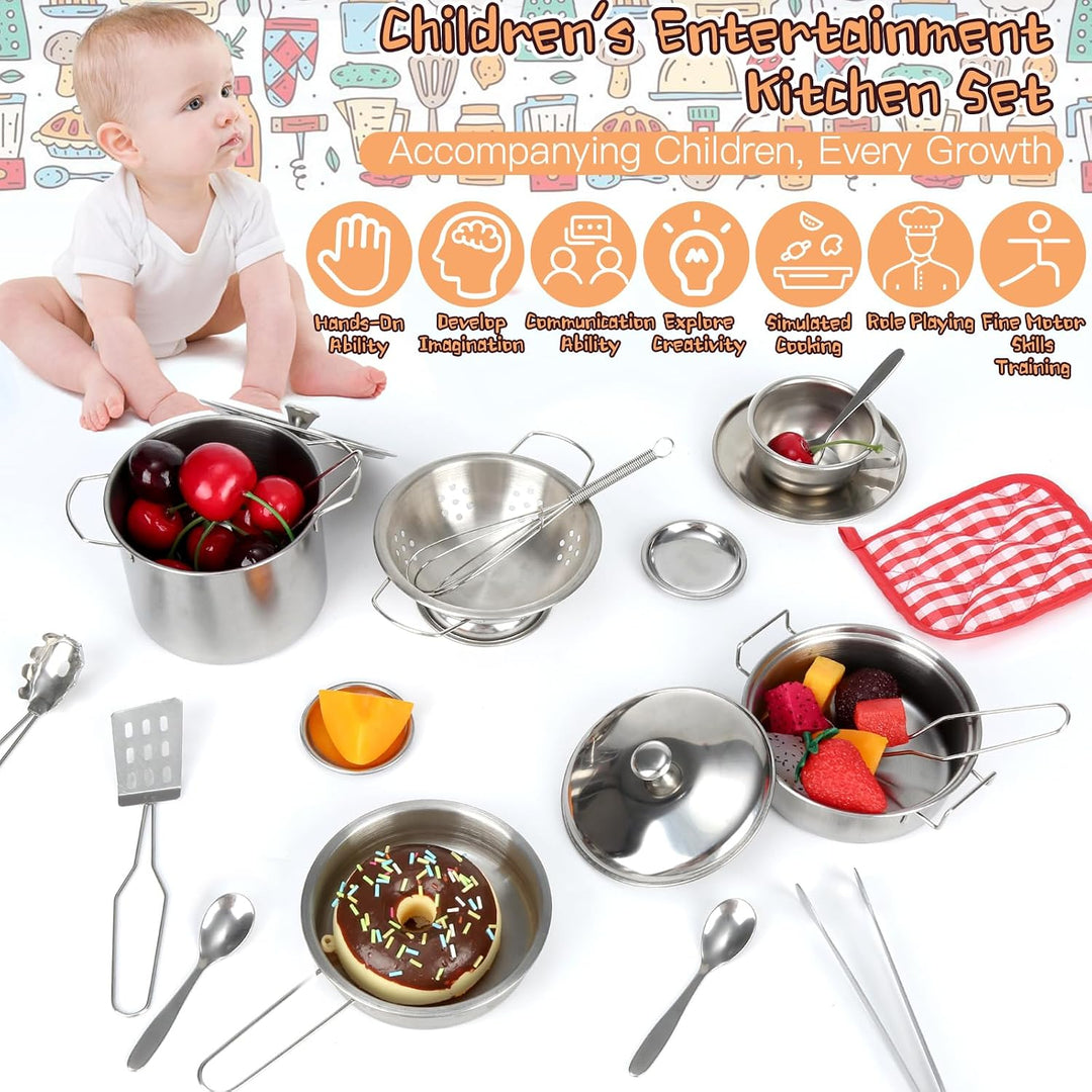 20 STK Kinderküche Zubehör Set, Edelstahl Pretend Küchenspielzeug für Kinder, Matschküche Zubehör mi