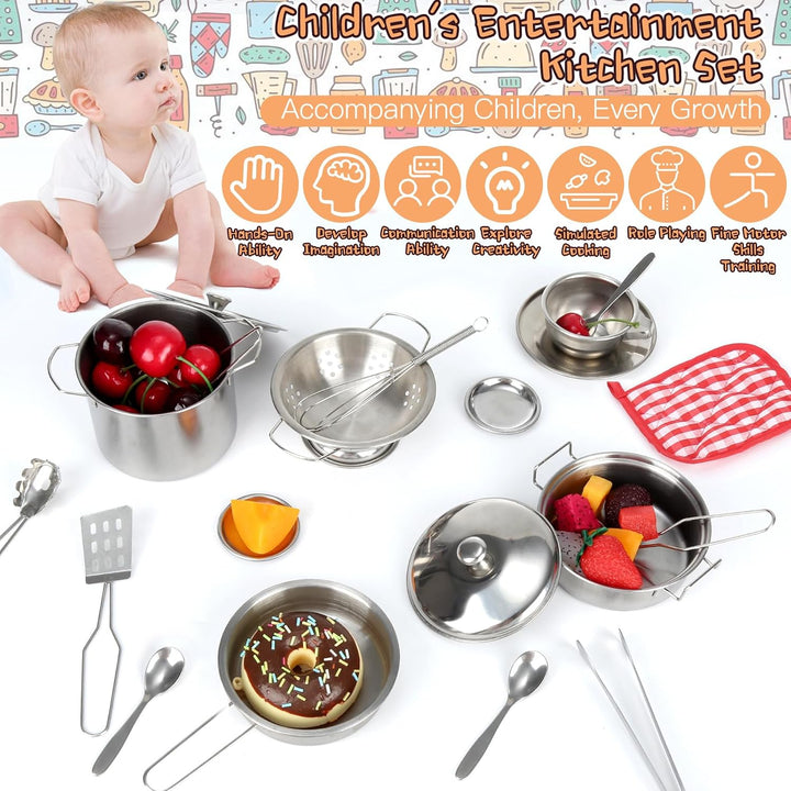 20 STK Kinderküche Zubehör Set, Edelstahl Pretend Küchenspielzeug für Kinder, Matschküche Zubehör mi