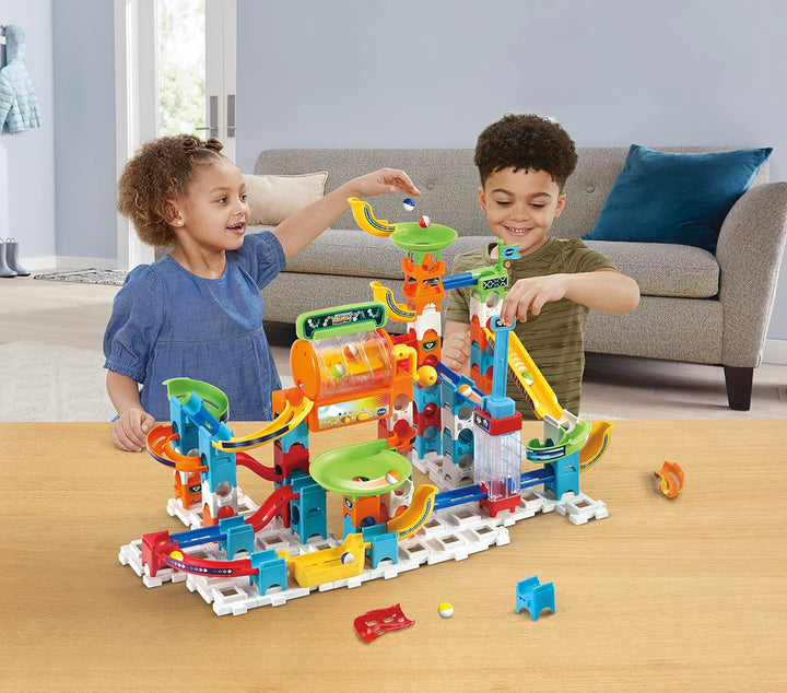 VTech Marble Rush - Super Action Set L100 E – Interaktives Kugelbahn-Set mit Licht und Sound, spanne