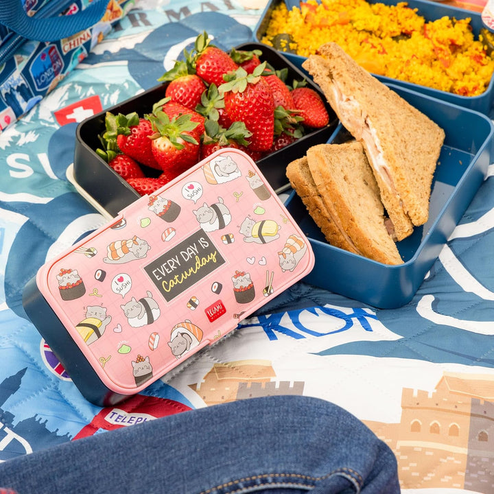 Legami – Lunchbox, 3 Besteckteile inklusive, Sushi Cat, Behälter, Fassungsvermögen 1200 ml, auslaufs