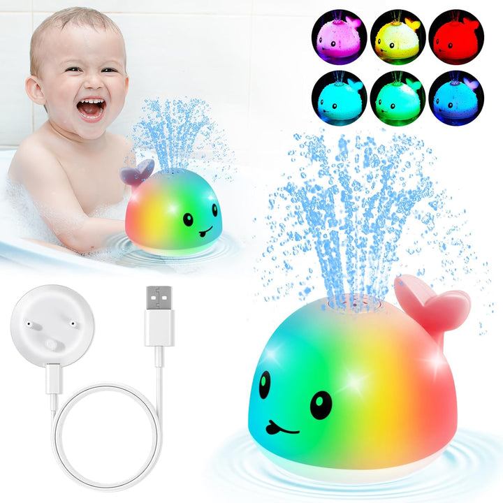 Gigilli Baby Badewannenspielzeug, Leuchtender Spritzender Wal-Spielzeug 6-12 12-18 Monate Badespielz