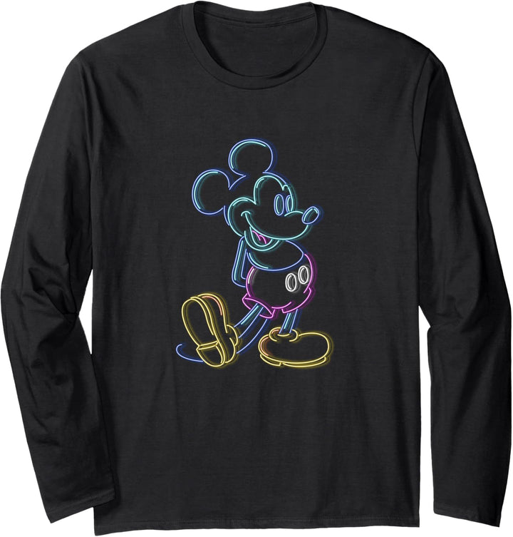 Disney Mickey Mouse Neon Sign Outline Langarmshirt