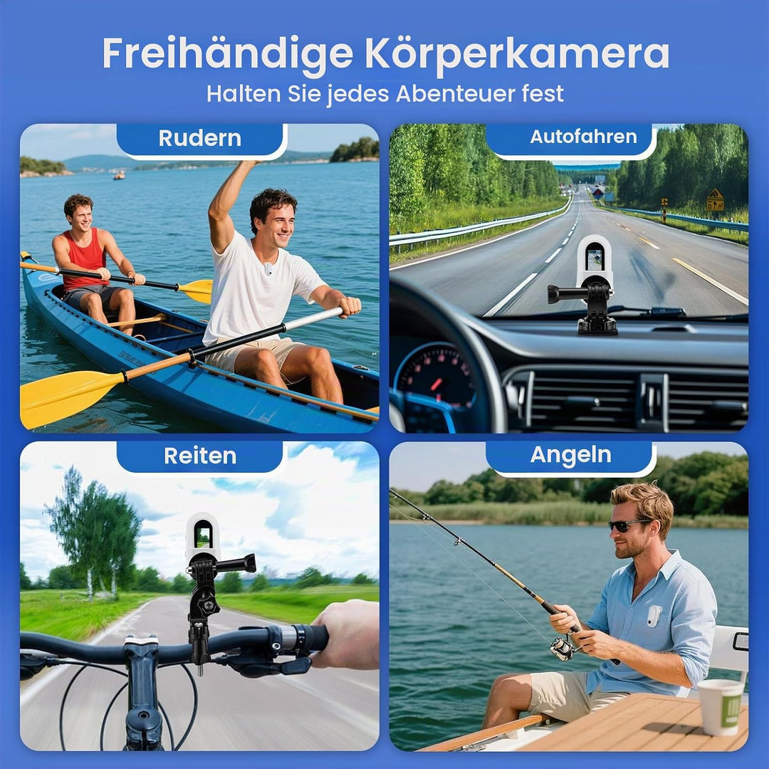 Mini Action Cam 1080P Bodycam mit Batteriefach &amp; 128GB SD-Karte, Helmkamera für Motorrad Fahrrad Spo