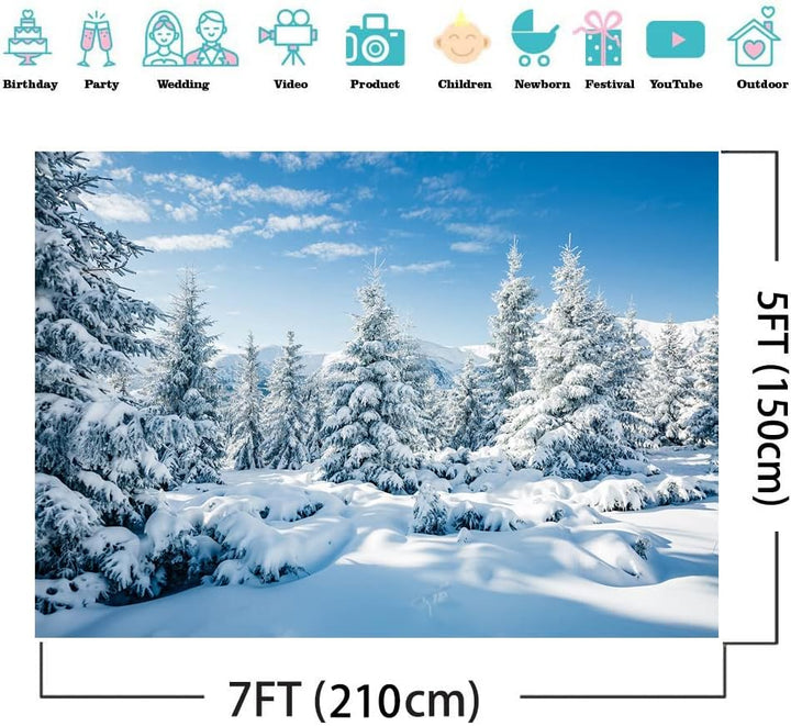AIIKES 7x5FT Schneelandschaft Hintergrund Winter Wald Schnee Baum Fotografie Hintergrund Outdoor Him
