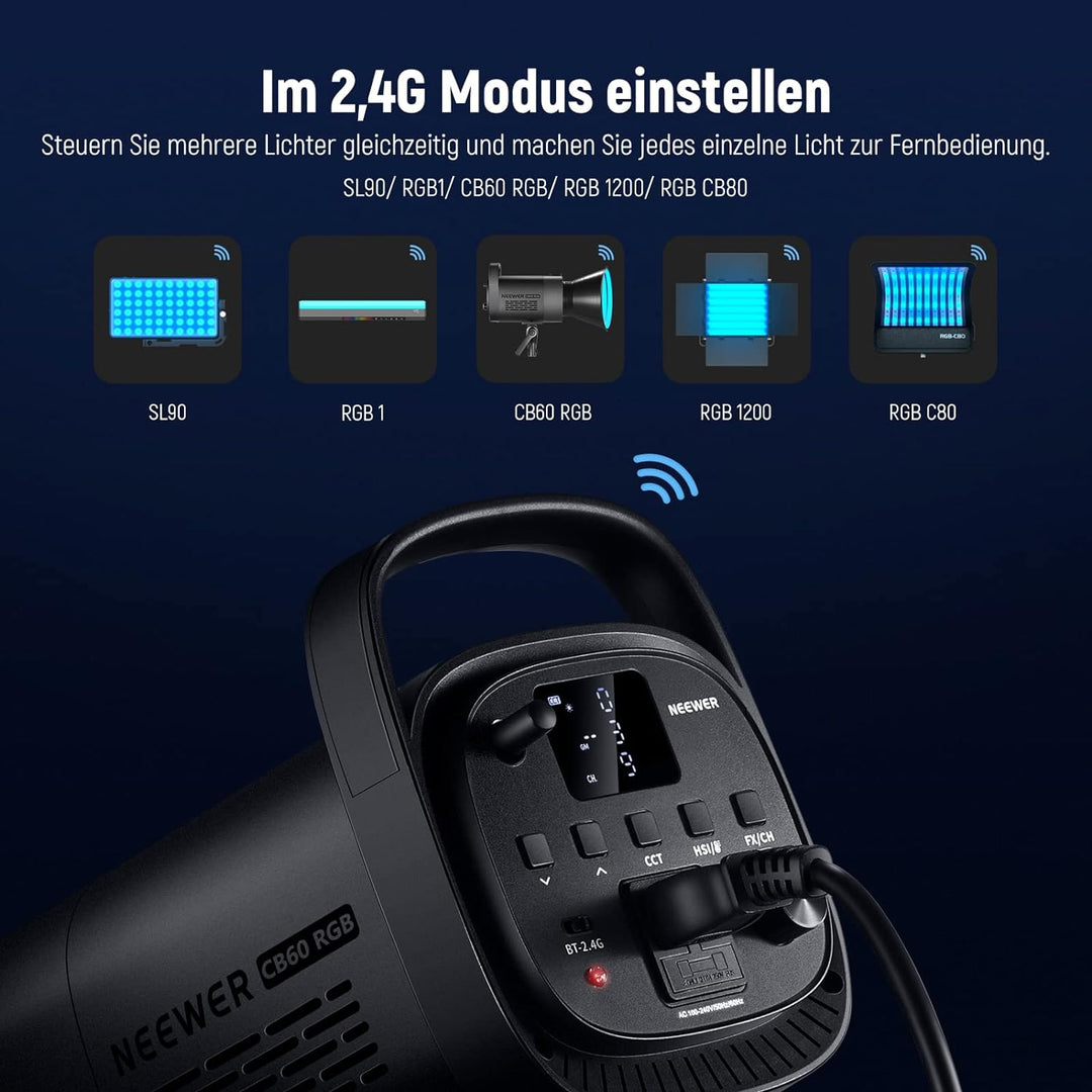 NEEWER CB60 RGB 70W LED Videoleuchte Studiolicht Bowens Halterung COB Vollfarbe 18000 Lux@1m CCT 270