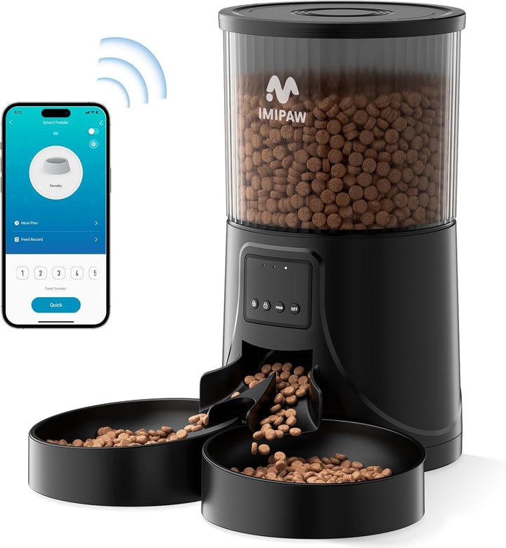 IMIPAW Futterautomat Katze WiFi 2.4G: APP-Steuerung Trockenfutterspender für 2 Kleine Hunde und Katz