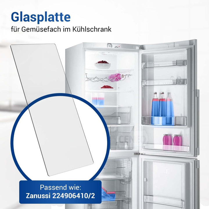 VIOKS Kühlschrank Glas 476x195mm Ersatz für Zanussi 224906410/2 & Electrolux Gemüsefach Einlage, Gla