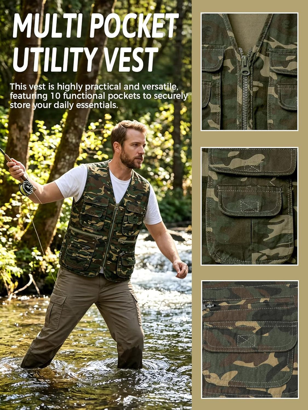 KTWOLEN Herren Outdoor Weste Baumwolle Anglerweste Freizeit Jagd Trekking Wander Angler Camping Safa