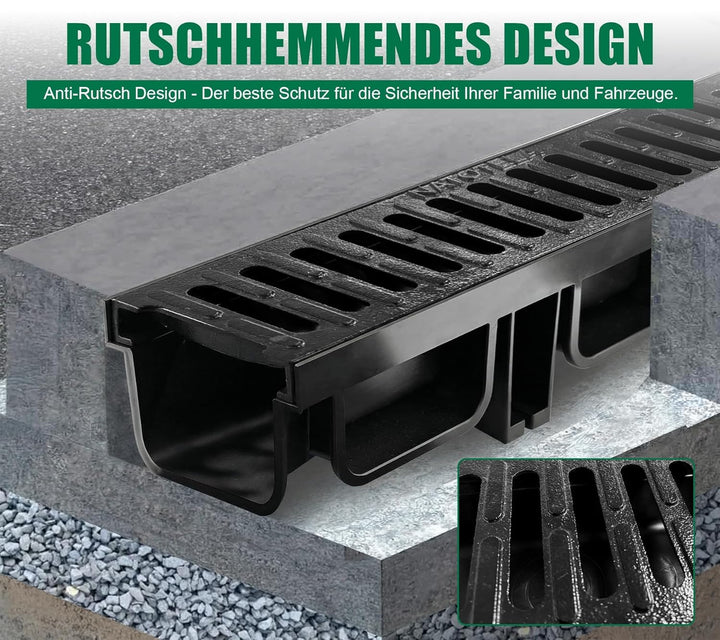 1m Entwässerungsrinne mit B125 Gussrost GJS belastbar bis 12,5 t - 500 x 140 x 100 mm - Bodenrinne A