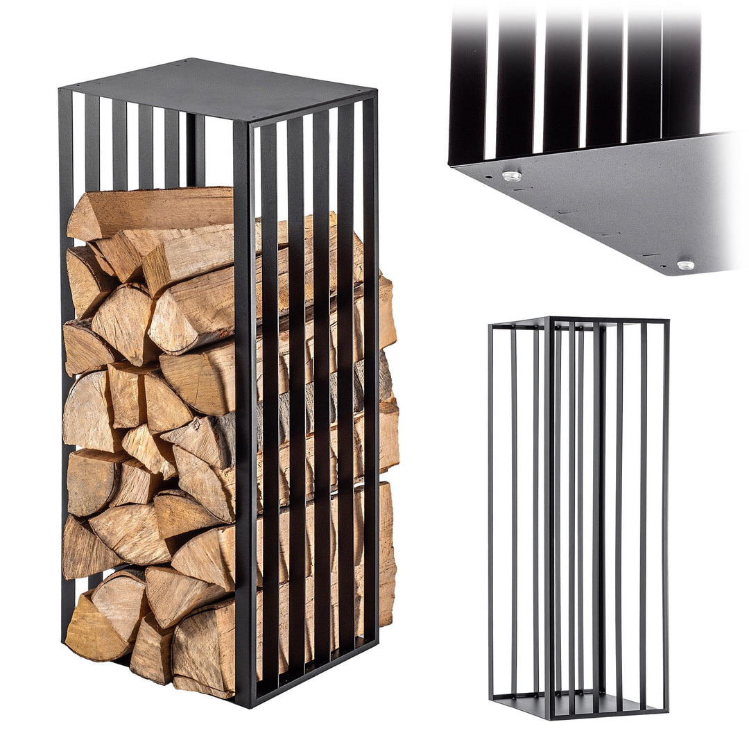KADAX Kaminholzgestell, Kaminholzgestell aus robusten Stahl, schwarzer Kaminholzhalter, pulverbeschi