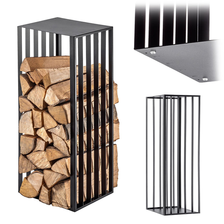 KADAX Kaminholzgestell, Kaminholzgestell aus robusten Stahl, schwarzer Kaminholzhalter, pulverbeschi