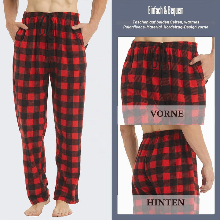 YUSHOW 2er Pack Schlafanzughose Herren Lang Fleece Karierte Pyjamahose Winter Warm Pyjama Hose Soft