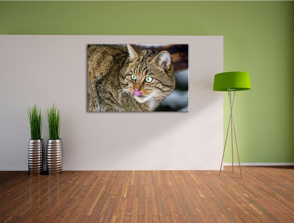 schöne Manul in Schneelandschaft auf Leinwand, XXL riesige Bilder fertig gerahmt mit Keilrahmen, Kun