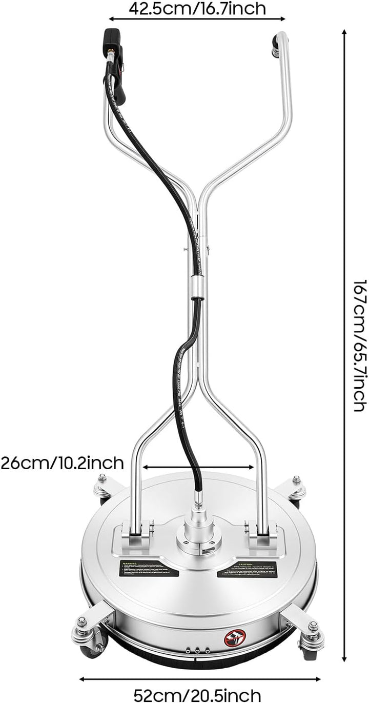 4500PSI 20 Zoll Edelstahl Scheibenreiniger handgeführt Hochdruck Oberflächenreiniger 25° Doppeldüse