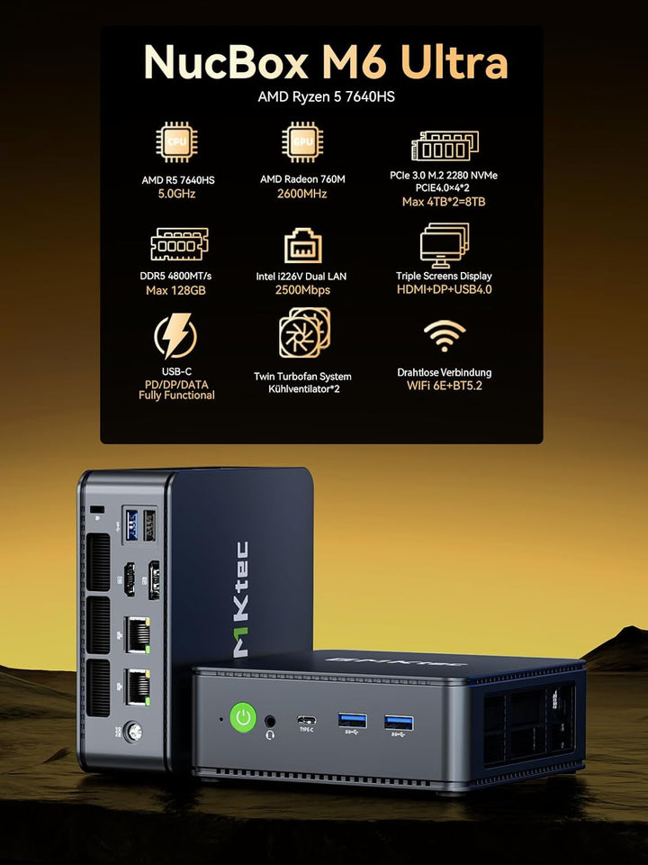 GMKtec M6 Ultra Mini PC, 3 Jahre Support, AMD Ryzen 5 7640HS (Beats 6800H) bis 5,0 GHz, 16GB DDR5 RA