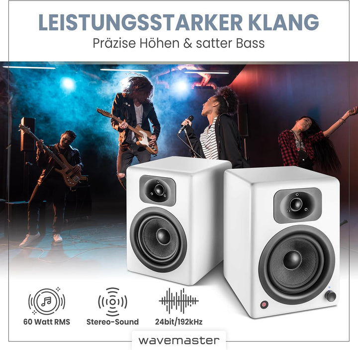 wavemaster TWO NEO soft white – Regallautsprecher-System (60 Watt) mit Bluetooth-Streaming, digitale