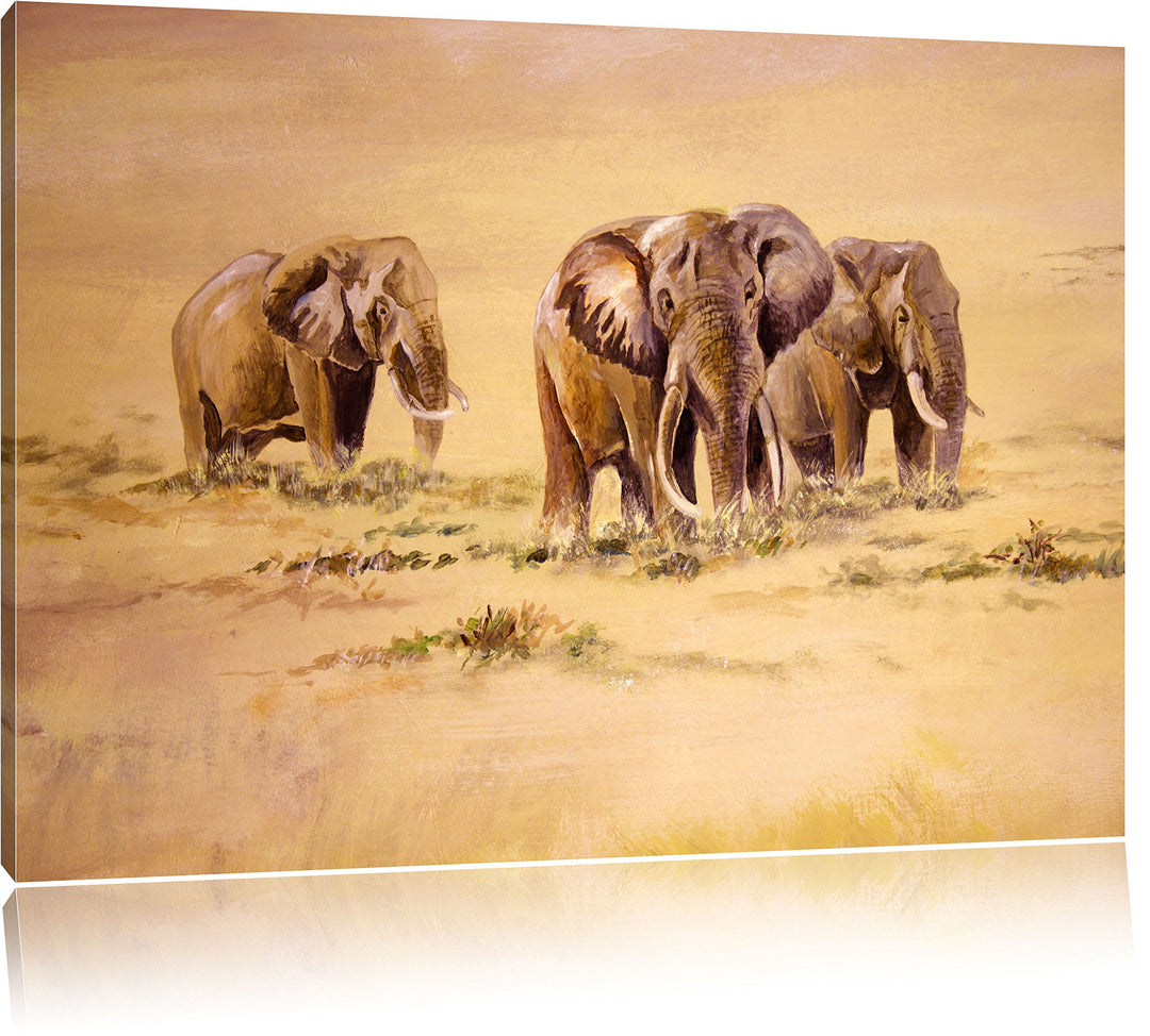 Pixxprint Afrikanische Elefanten in Südafrika, Format: 100x70 auf Leinwand, 100x70