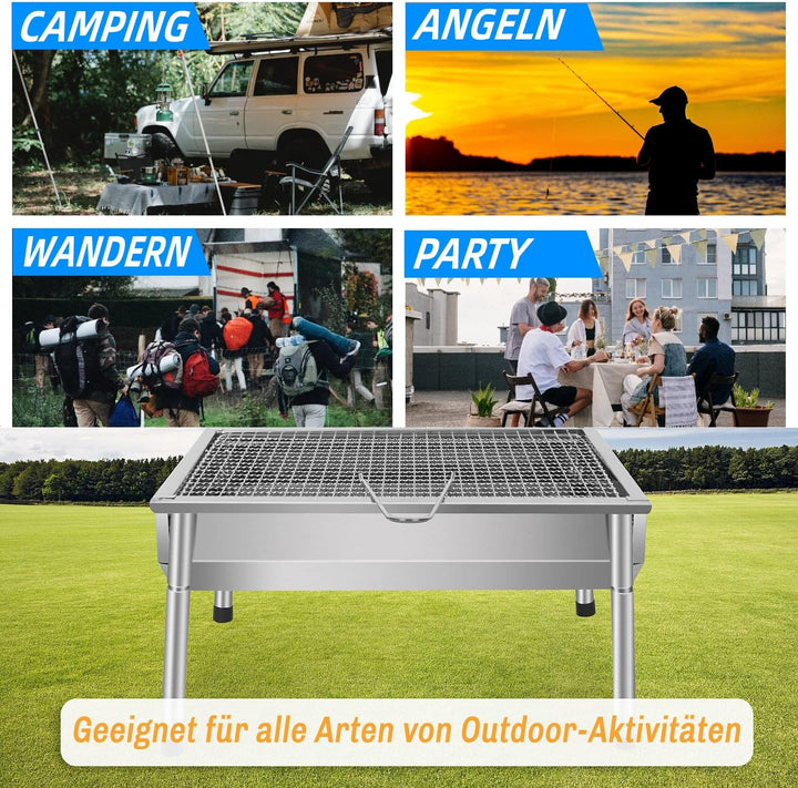 Sunjas Picknickgrill Edelstahl Holzkohlegrill Kleiner Grill Portable Campinggrill Abnehmbare BBQ Gri