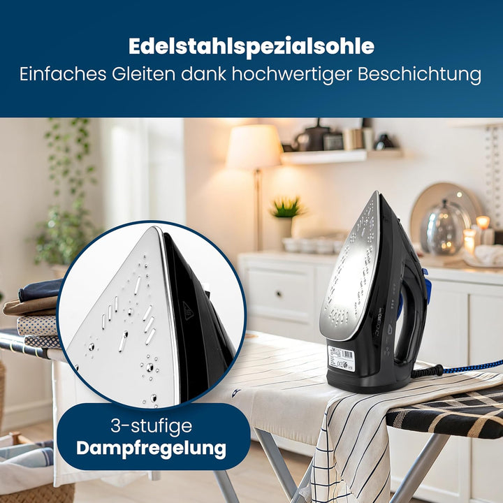 Clatronic® Dampfbügeleisen | 7 Funktionen | 150 ml Wassertank | 1800 Watt | Bügeleisen | Selbstreini