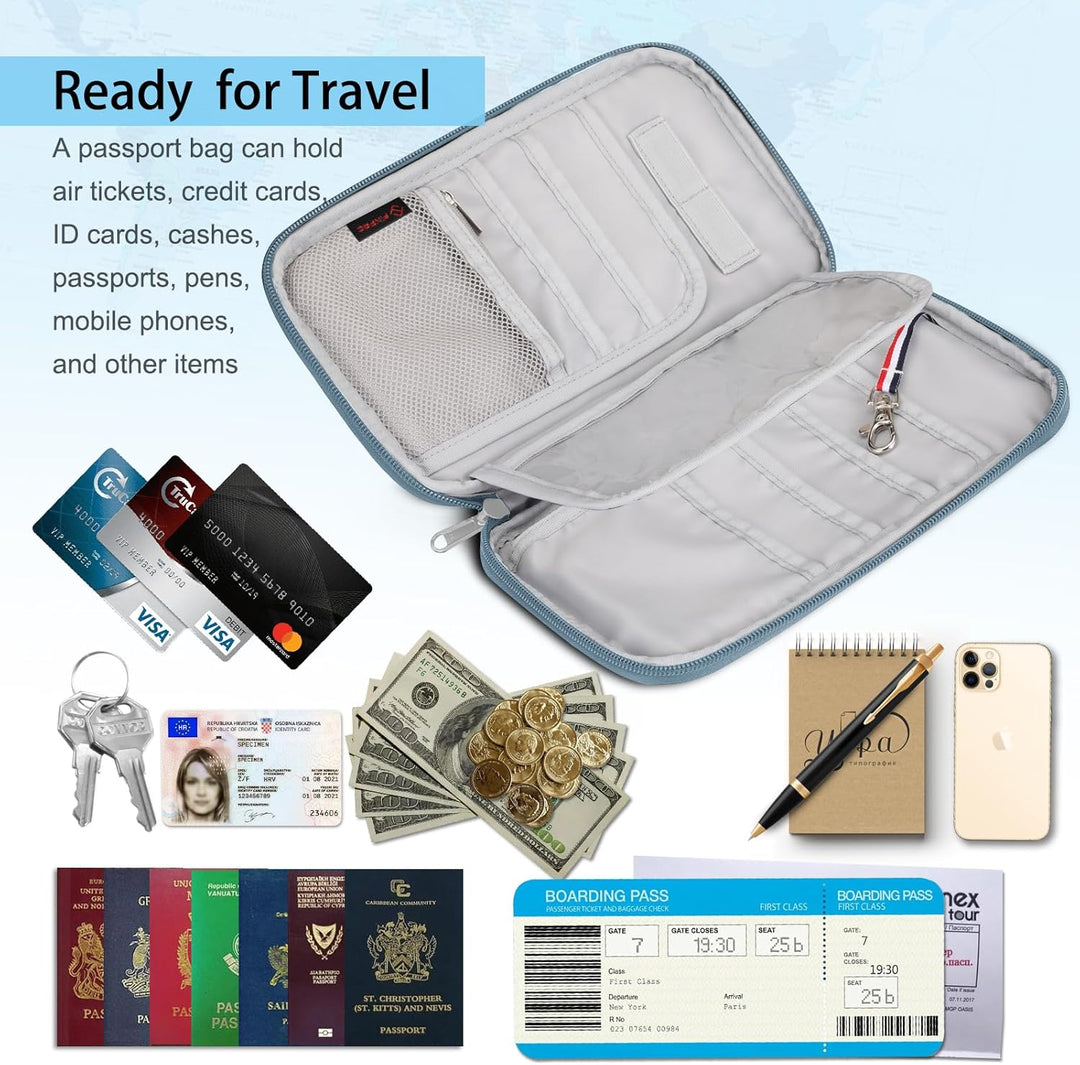 FINTIE Reisepass Tasche Familie Reiseorganizer, RFID-Blockier Wasserdicht Handytasche Reisepasshülle
