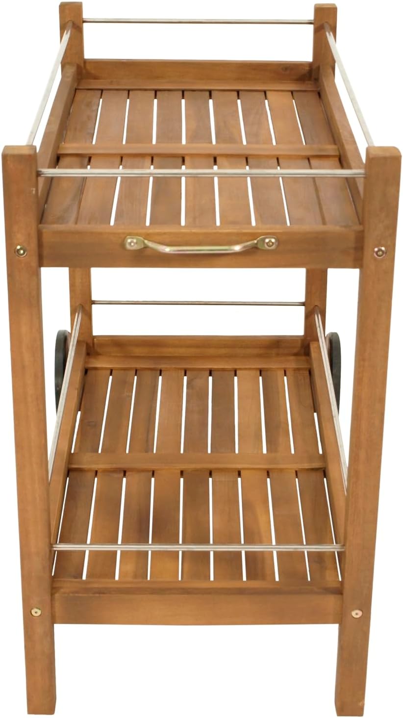 DEGAMO Barwagen Servierwagen Cape TOWN92x84x83cm, Zwei Ebenen, Holz Akazie braun geölt, Outdoor