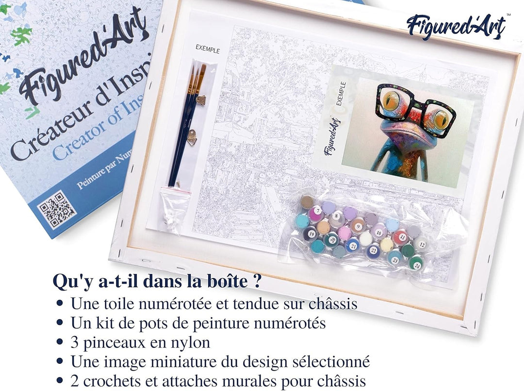 Figured'Art Malen Nach Zahlen Erwachsene Mit Rahmen Frosch und Brillen - Paint by Numbers Basteln DI
