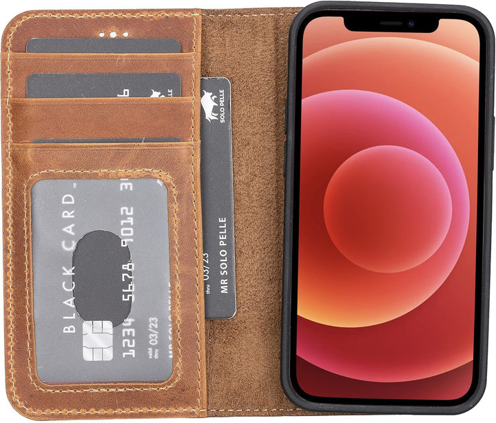 Solo Pelle Lederhülle kompatibel für iPhone 13 Mini in 5.4 Zoll abnehmbare Hülle (2in1) inkl. Karten