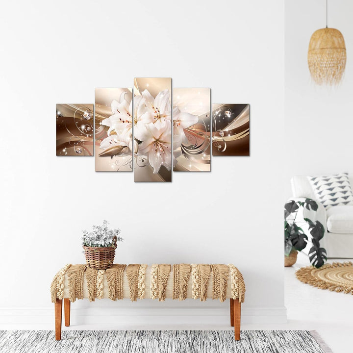 Runa Art Bild Wohnzimmer Schlafzimmer Blumen Lilien 5 Teilig Abstrakt Beige Braun Wandbilder auf Vli