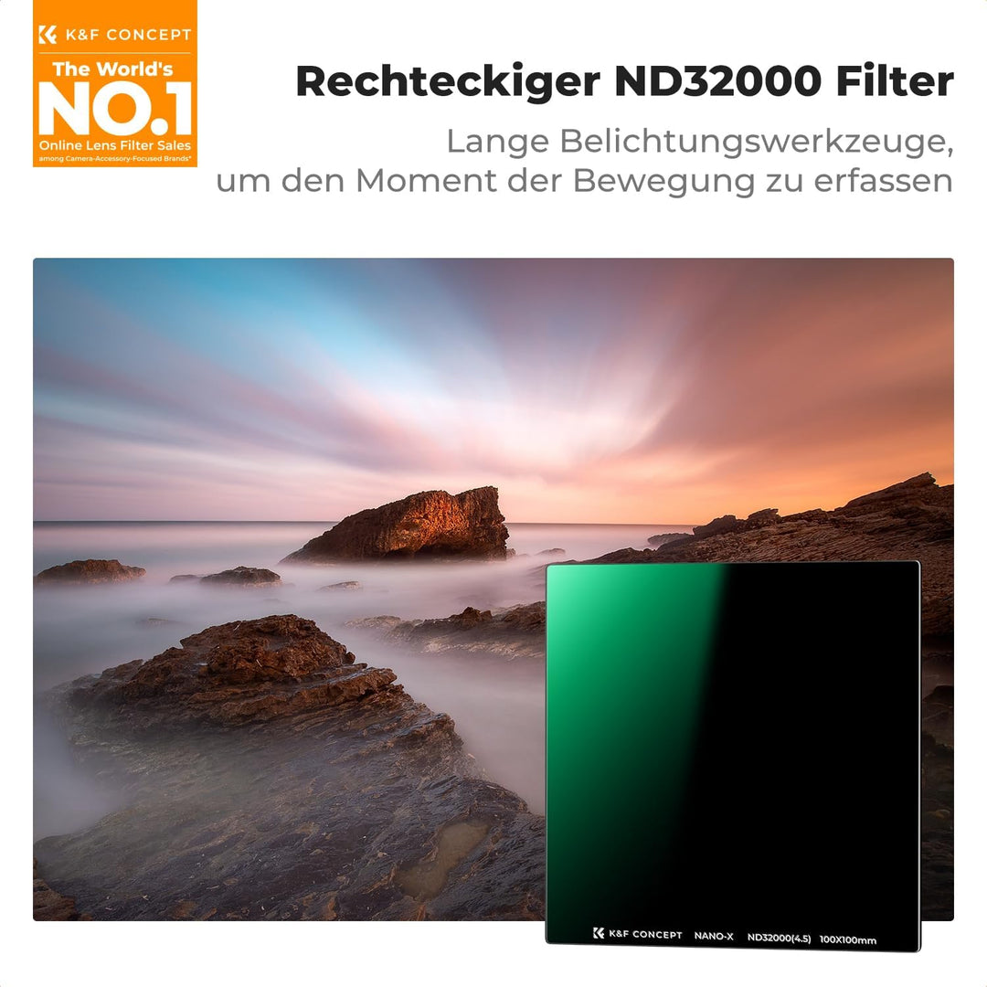 K&F Concept Nano-X Rechteckfilter ND32000(15 Stop) 100x100mm Square Filter Graufilter aus Optisches