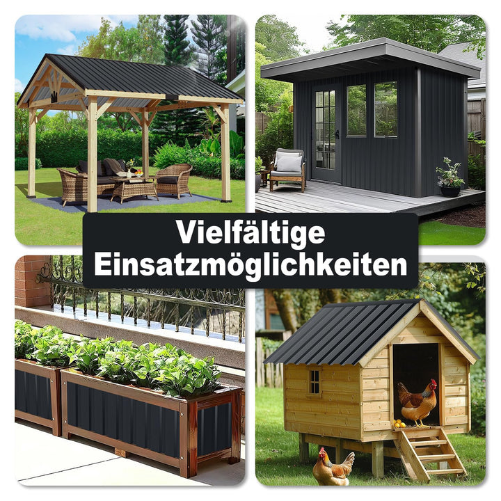 Dachblech Trapezblech Set Anthrazit – 24 Wellblechplatten, 129x46 cm, rostfrei, 0,25 mm dick, ideal
