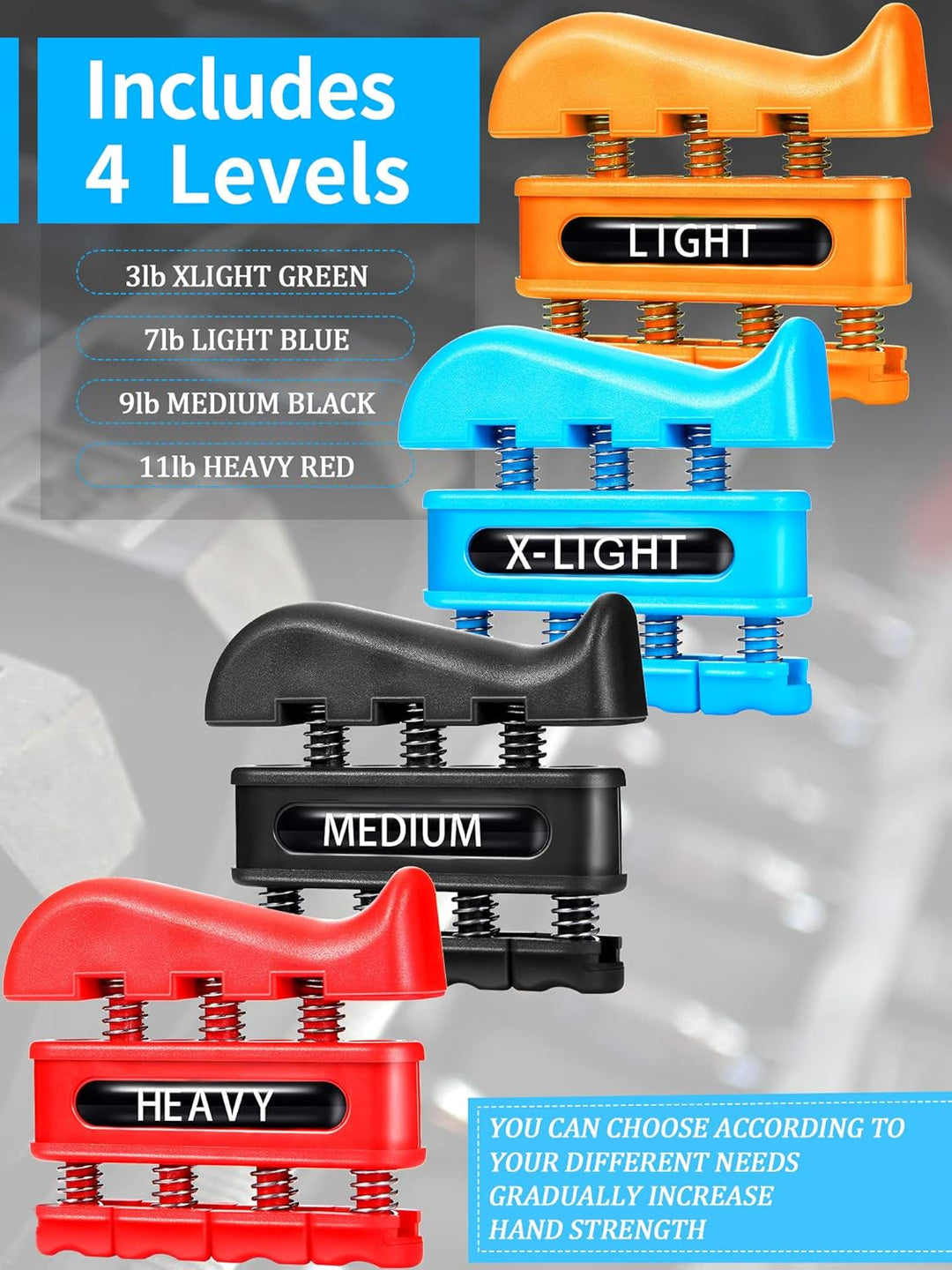 BBTO 4 Stück Fingerverstärker, Handtrainer, Federtrainer, Fingerübungswerkzeug für Gitarre, Klettern