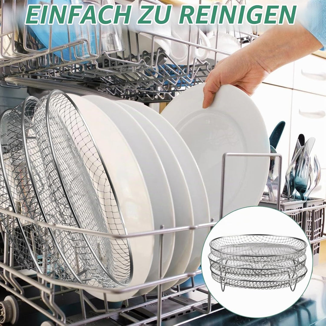 3-tlg. 304 Edelstahl Stapelbare Körbe für Airfryer, PHMING Gitter für Heissluftfritteuse, Heissluftf