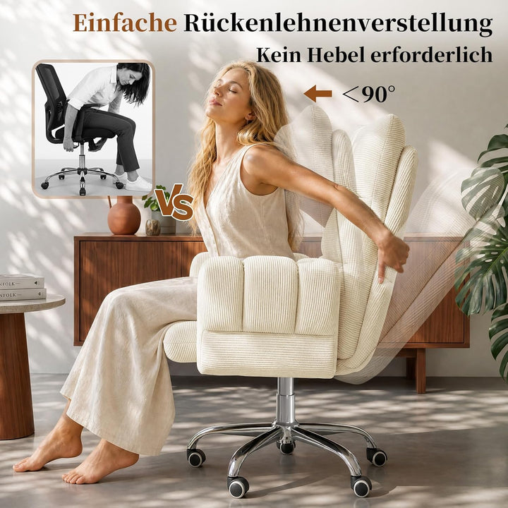 HOMRELEXA Bürostuhl, Schreibtischstuhl mit Fussstütze, klappbaren Armlehnen, 90°–135° Verstellbarer