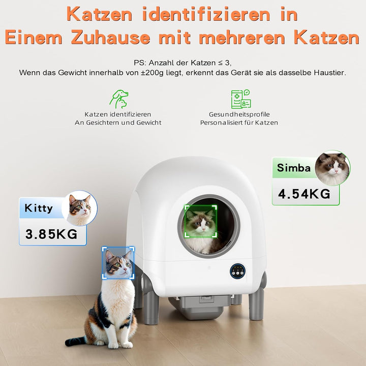 Vxacen Katzenklo Selbstreinigend, 72L Selbstreinigende Katzentoilette App-Steuerung Katzentoilette S