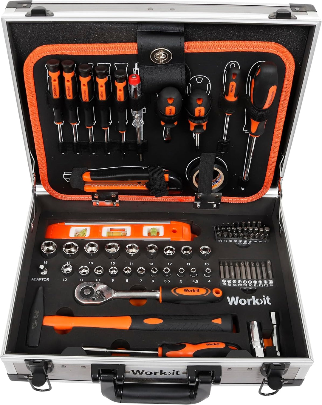 BOXER® Werkzeugkoffer gefüllt 107-teilig – Toolbox mit Zangen, Schraubendrehern, Steckschlüsseln & H