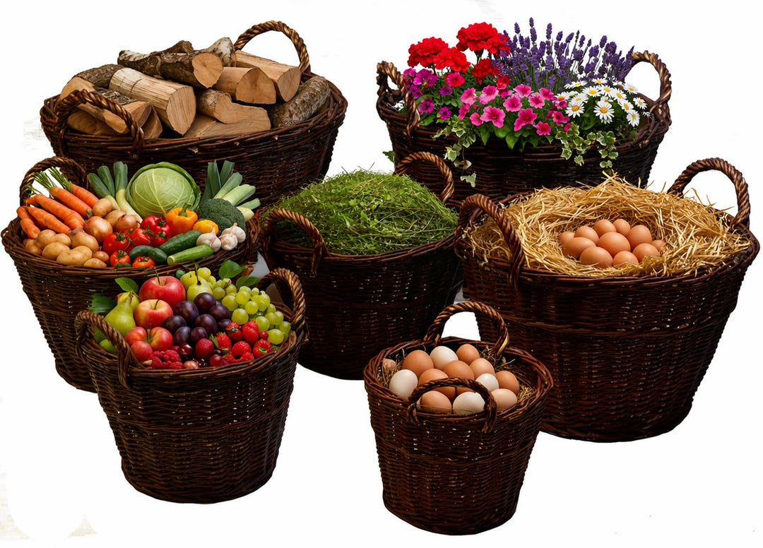 7 Grössen WIKLER Gartenkorb Kartoffelkorb Kaminkorb Holzkorb Weide Kiepe Erntkorb Füllkorb (Ø50cm),