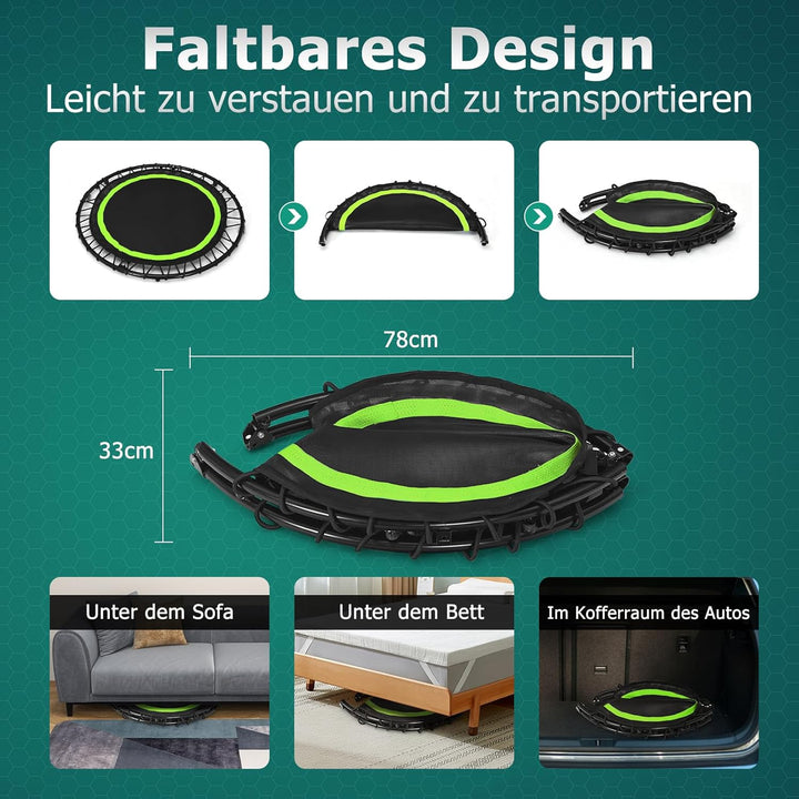 GYMAX Fitness Trampolin φ101cm, leise faltbares Mini Trampolin bis zu 150 kg Belastbar, Gartentrampo