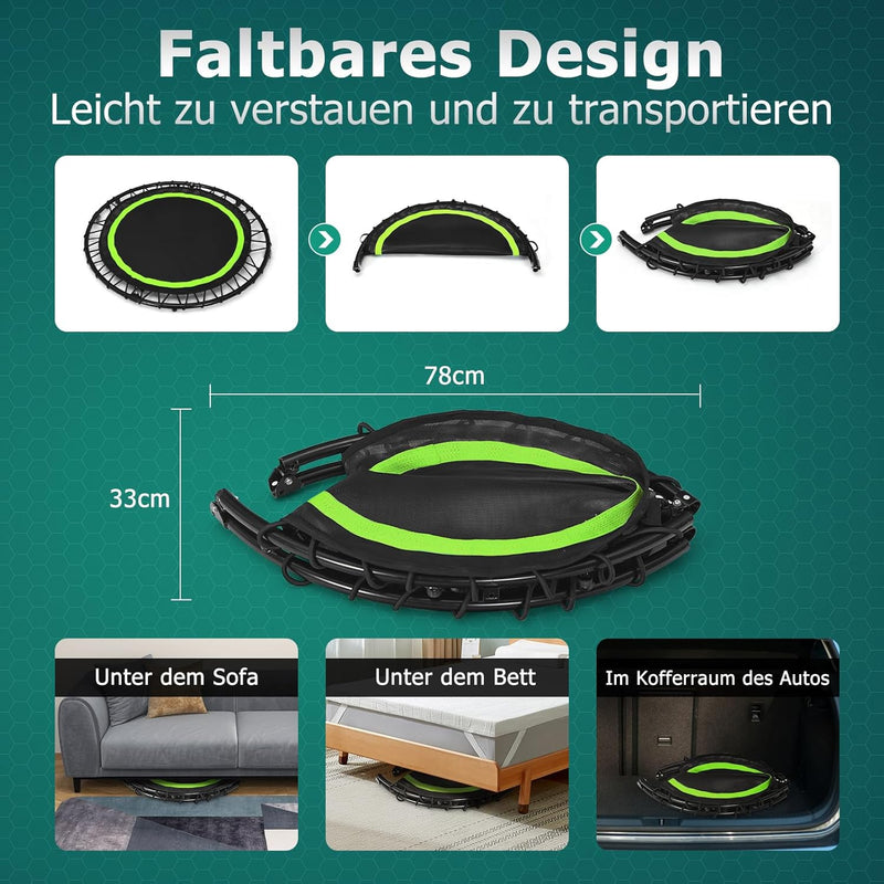 GYMAX Fitness Trampolin φ101cm, leise faltbares Mini Trampolin bis zu 150 kg Belastbar, Gartentrampo