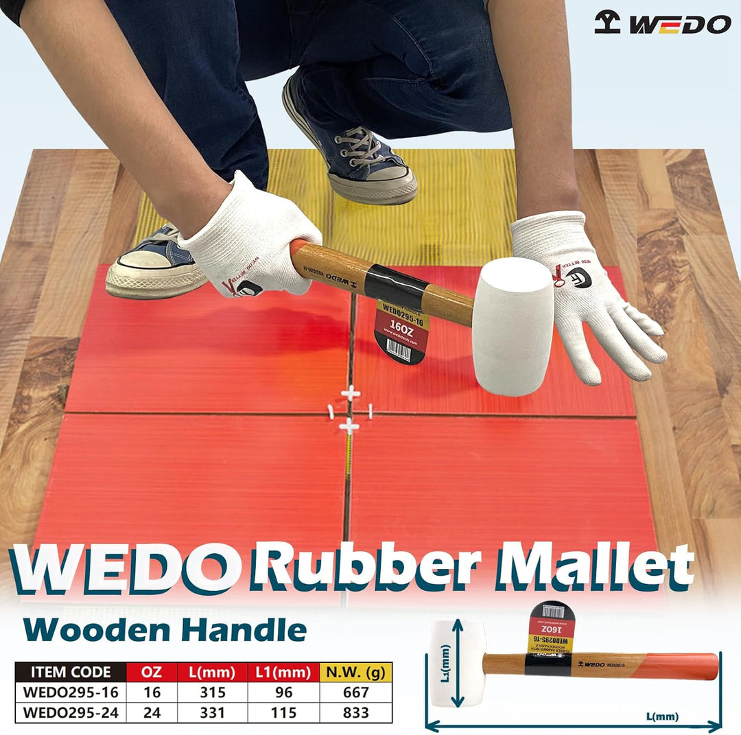 WEDO Gummihammer Weiss 680g (24oz), Hartgummihammer mit Holzgriff, Verlegehammer mit zwei Seiten, Lä