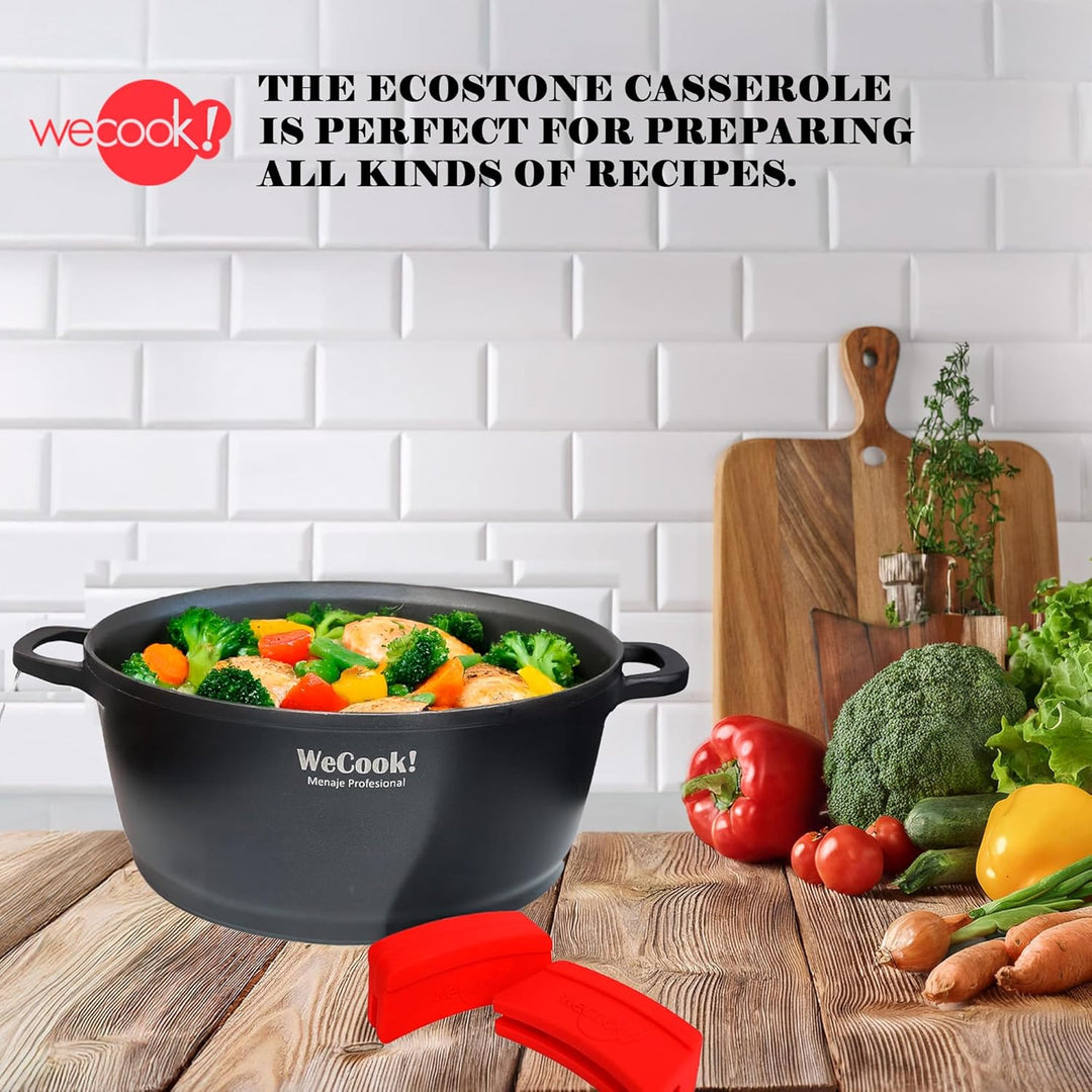 WECOOK! Ecostone Hoher Kochtopf 16 cm Induktion mit Glasdeckel, Antihaftbeschichtung XTRA DUPONT Öko