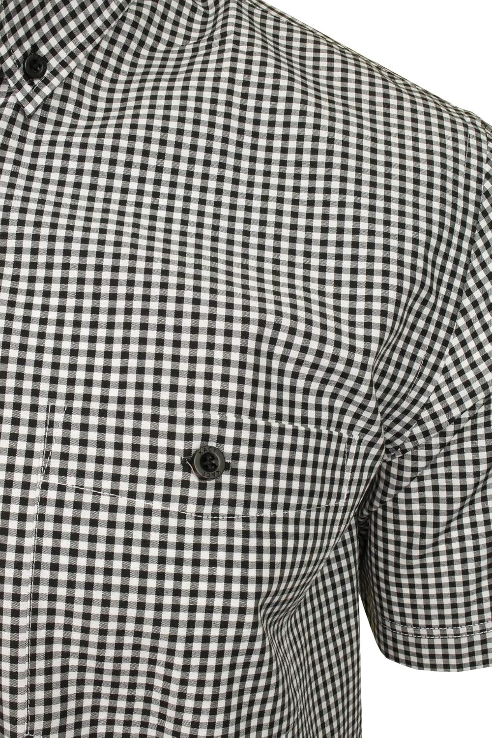 Xact Herren Kurzarmhemd mit Gingham-Karo, Button-Down-Kragen, Normale Passform M Black/ White, M Bla