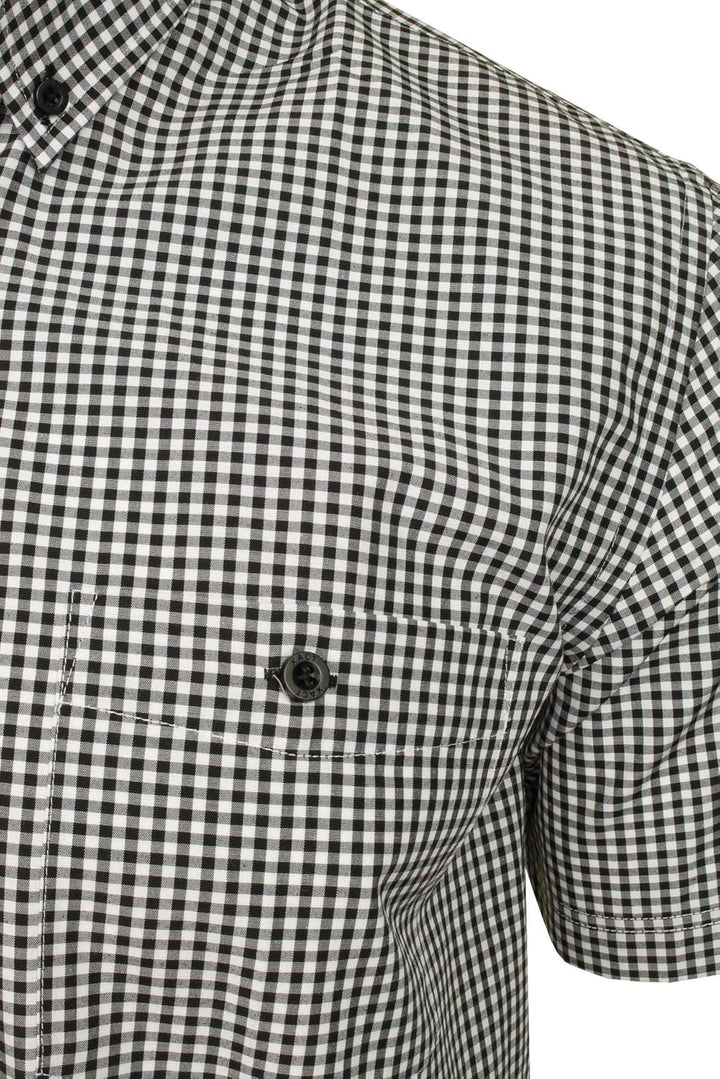 Xact Herren Kurzarmhemd mit Gingham-Karo, Button-Down-Kragen, Normale Passform M Black/ White, M Bla