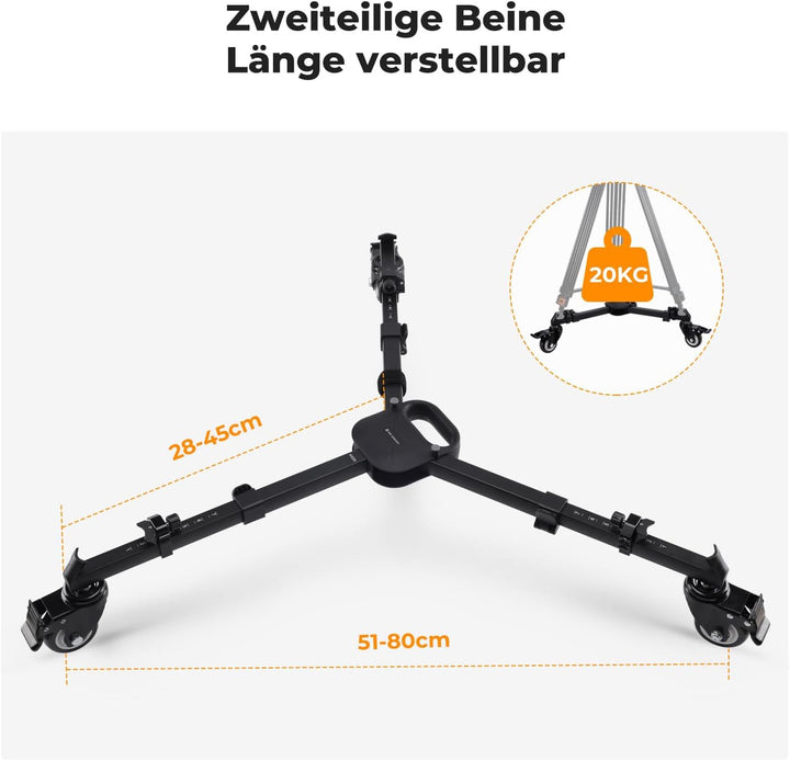 K&F CONCEPT Heavy Duty Tripod Dolly, Universal Fotografie Stativ Wagen für Stative Lichtstative,Hoch